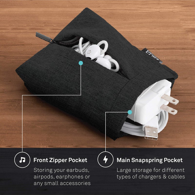 UT Wire Pocket for Earphone and Charger Snap & Store Padded Accessory Travel Pouch for AirPods Pro, Earbuds in Black - Image 3